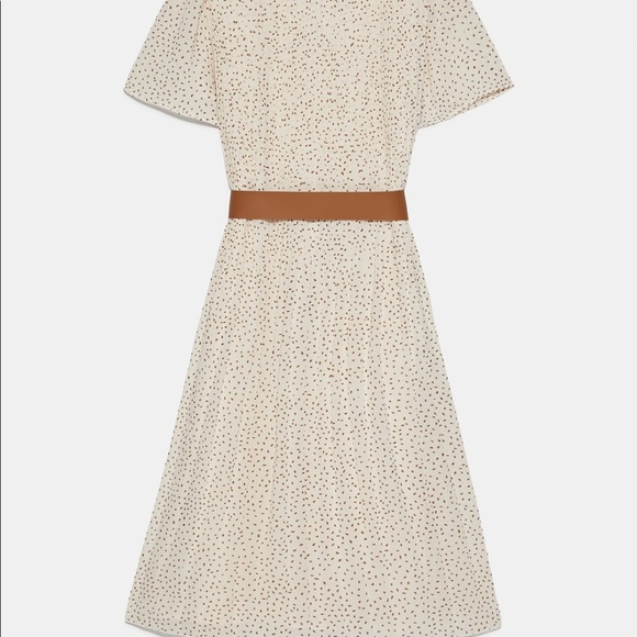 Zara pleated midi belted dress beige Nwt med large - Picture 3 of 4